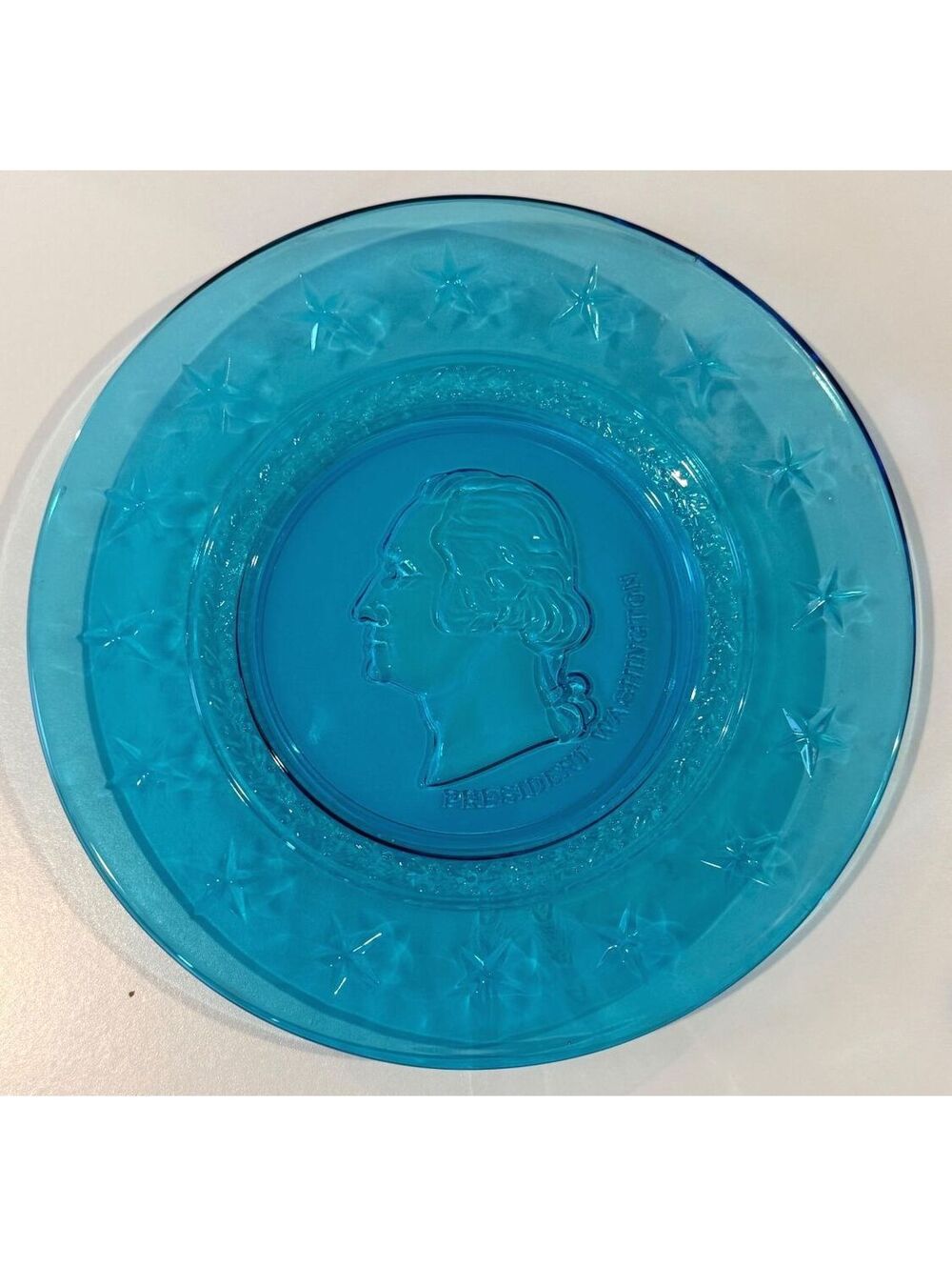 Vintage Wheaton Glass George Washington Blue Presidential Plate 8”